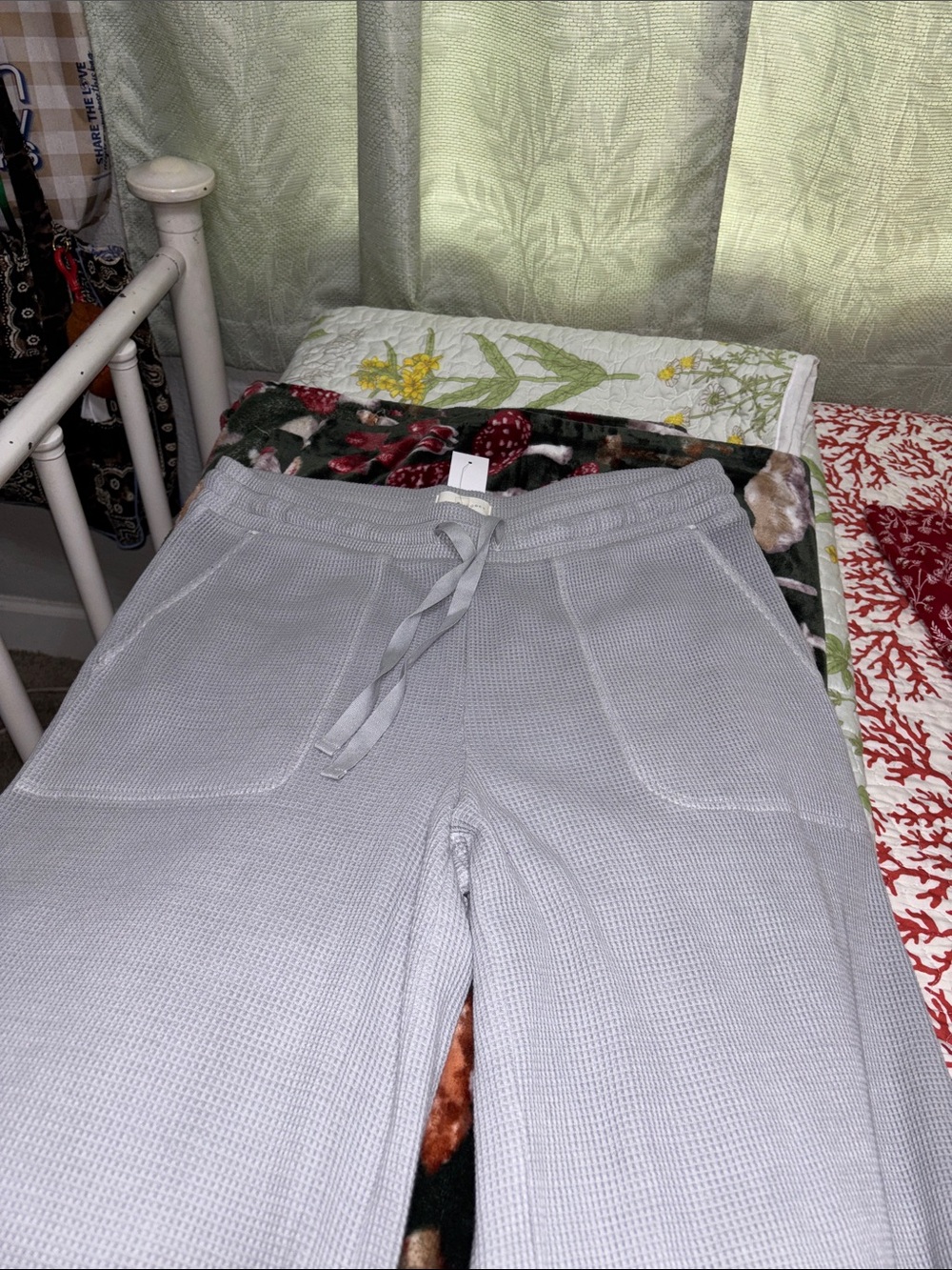 Women Gray Waffle Knit Drawstring Bottoms